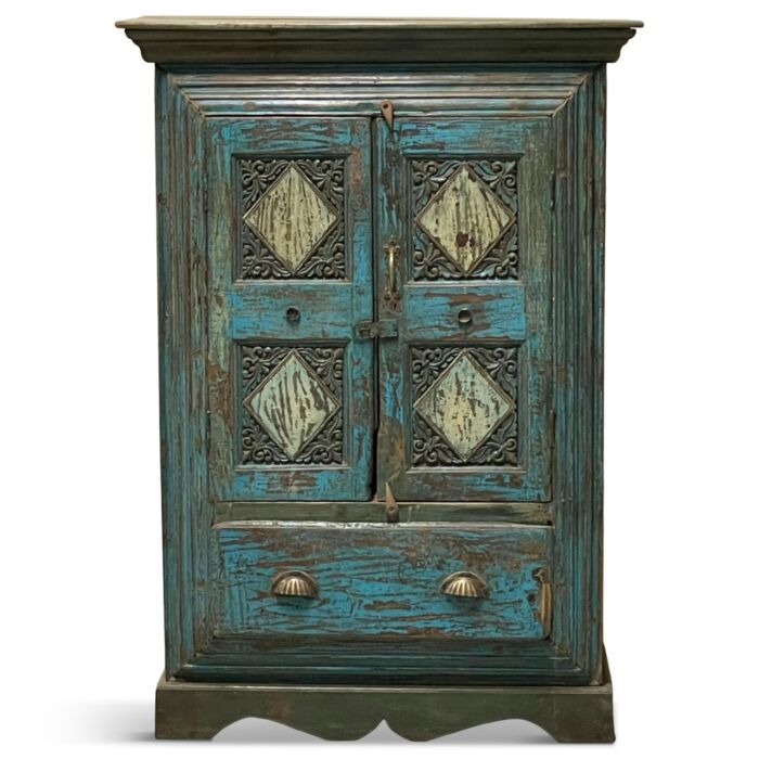 Houten India Opbergkast Blauw