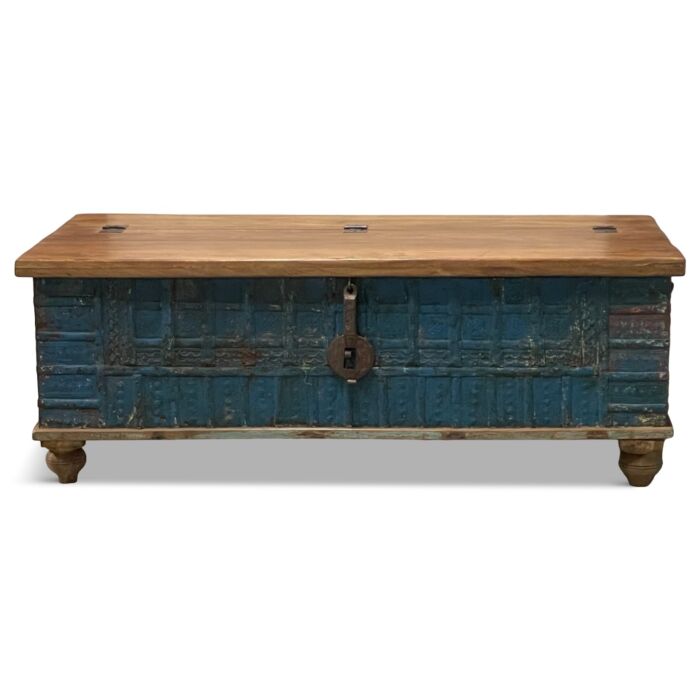 Houten En Metalen Indiase Dekenkist Blauw