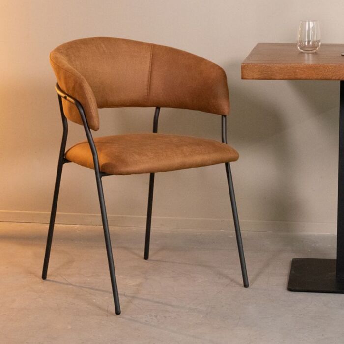 LABEL51 Eetkamerstoel Luuk Cognac Micro Suede