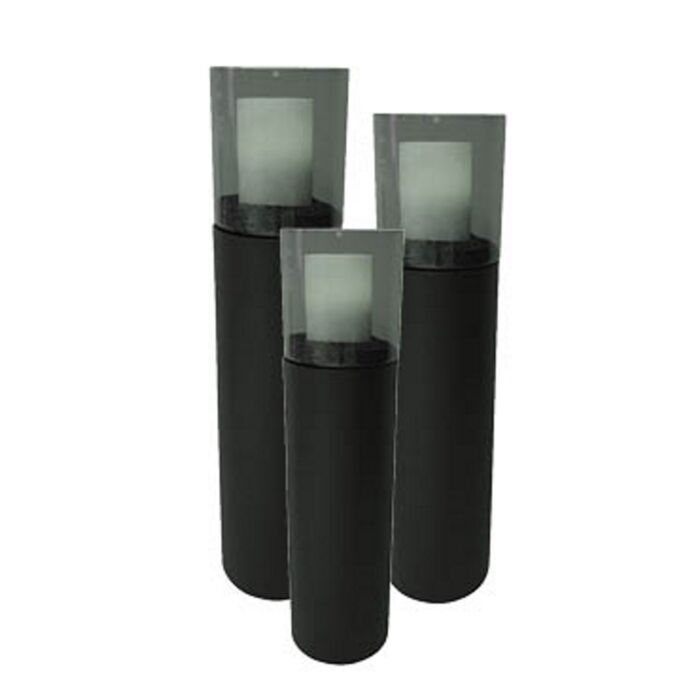 Windlicht Set Solid Matt Black & Smoke Glass
