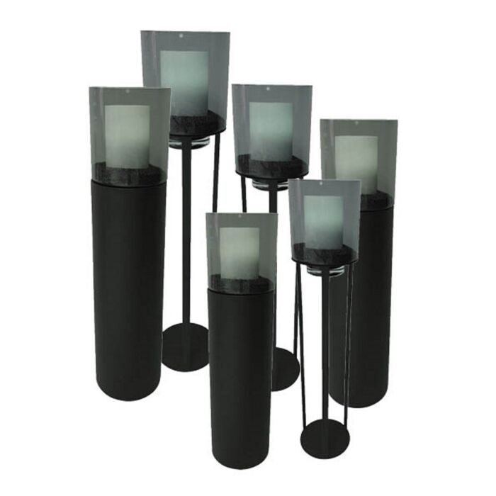 Windlicht Set van 3 Mix Matt Black & Smoke Glass