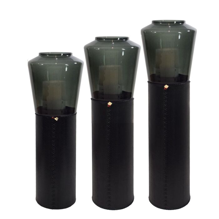 Windlicht Set Leather Snake Black & Smoke Brillant Glass