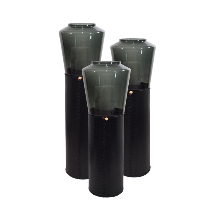 Windlicht Set Leather Snake Black & Smoke Brillant Glass