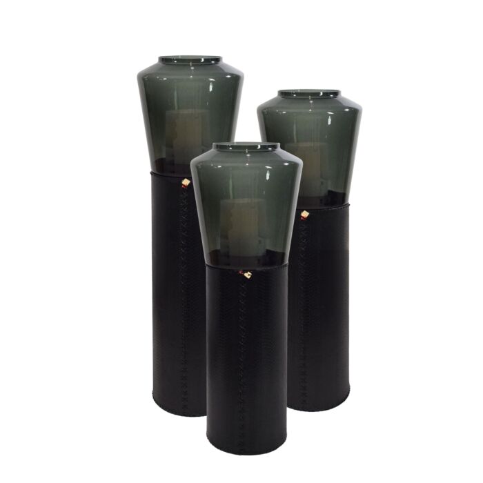 Windlicht Set Leather Snake Black & Smoke Brillant Glass