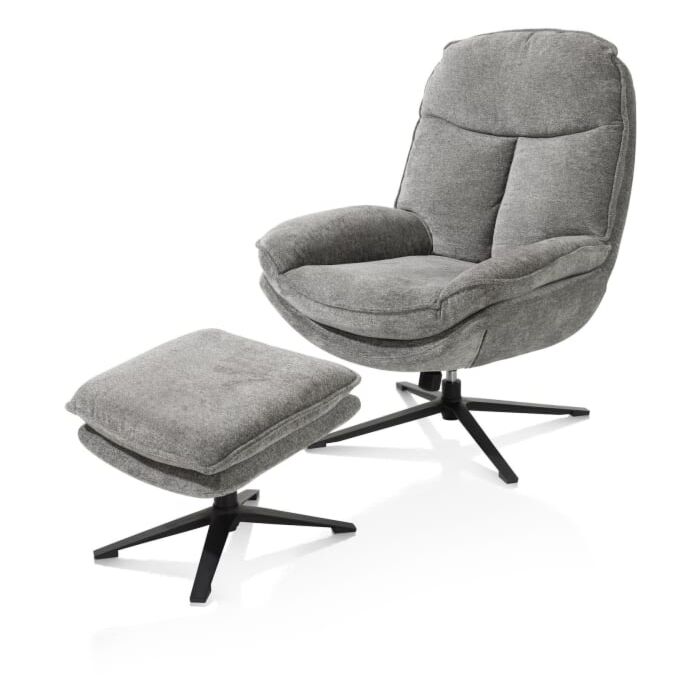 Florence, relaxfauteuil (incl. poef) - stof Enzo - grijs