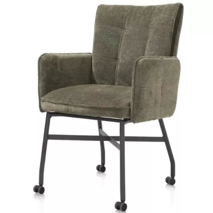 Eden, Armstoel - Metalen Frame Wielen - Pocket - Greep Livigno D.Groen + Accent In Calabria Mosgroen
