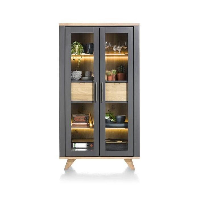 Jardin, Vitrine 110 Cm - 2-Glasdeuren + 2-Laden (Binnenin) (+ LED) - Antraciet