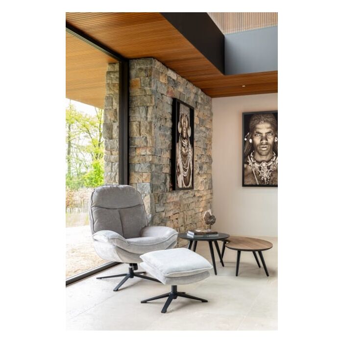 Florence, relaxfauteuil (incl. poef) - stof Enzo - Kiezel