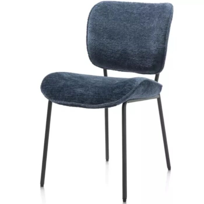 Julia, Eetkamerstoel - Rough Off Black Frame - Stof Lecce - Blauw