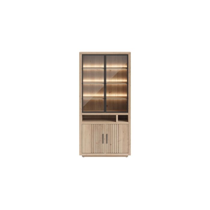 Pavie, Vitrine 100 Cm - 2-Glasdeuren + 2-Deuren + 2-Niches (+ LED) - Natural