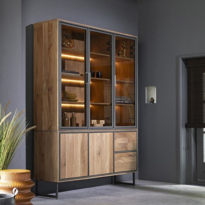 Buffetkast Trapani 160 Cm - 3-Glasdeuren + 2-Deuren + 2-Laden (+ LED)