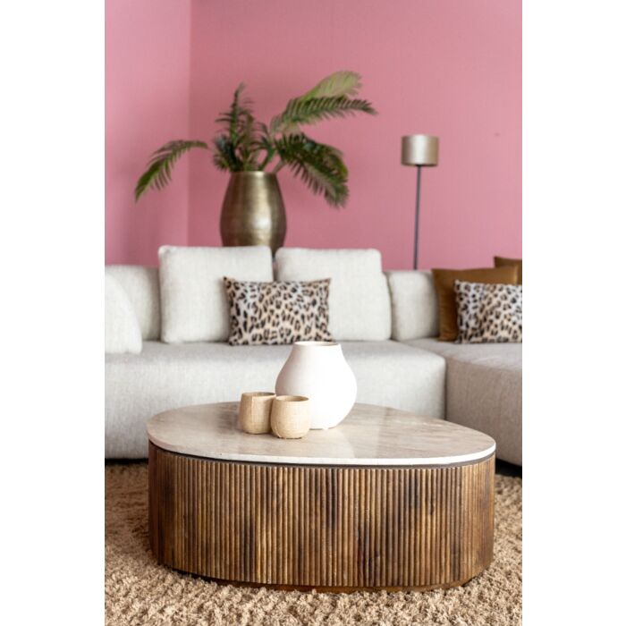 Organische Salontafel Swell Travertine en Mangohout