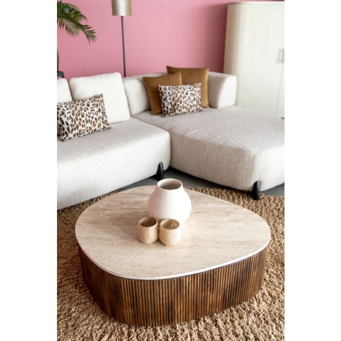 Organische Salontafel Swell Travertine en Mangohout