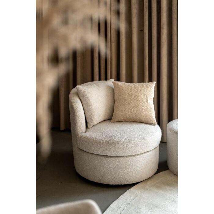 Draaibare Lounge Fauteuil Desiree Bouclé White Zand