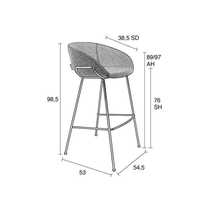 Zuiver Barkruk Feston 76cm Grijs