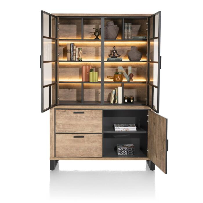 Pavarotti, Buffetkast 140 Cm - 2-Glasdeuren + 1-Deur + 2-Laden (+ LED)