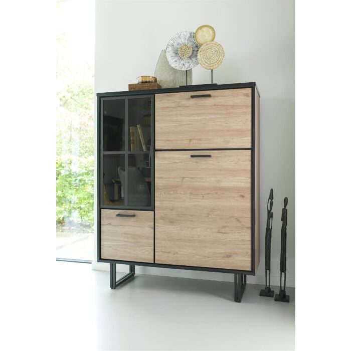 Avalon, Highboard 120 Cm - 2-Deuren + 1-Glasdeur + 1-Klep (+ LED) - Driftwood