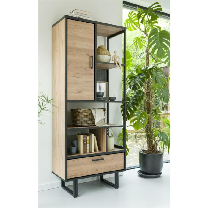 Avalon, Boekenkast 80 Cm - 1-Deur + 1-Lade + 5-Niches - Natural