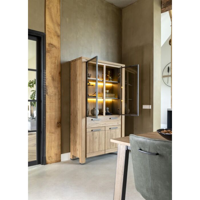 Delmonte, Vitrine 110 Cm - 2-Glasdeuren + 2-Deuren + 1-Lade (+ LED)