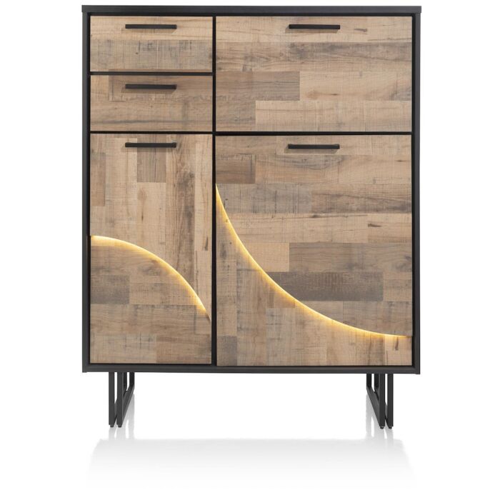 Avalon, Highboard 120 Cm - 2-Deuren + 2-Laden + 1-Klep (+ LED) - Driftwood