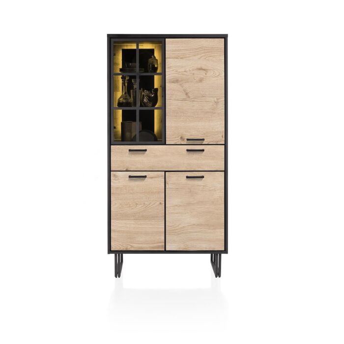 Avalon, Bergkast 96 Cm - 3-Deuren + 1-Lade + 1-Glasdeur (+ LED) - Natural