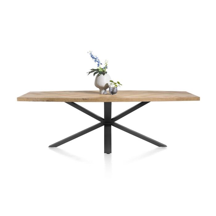Metaluxe, Eetkamertafel Ovaal 240 X 110 Cm Met Centrale Kruispoot - Fineer Als Fish Bone - Railway Brown