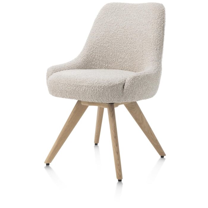 Rocco, Eetkamerstoel - Draaibaar + Pocket - Naturel Eiken - Stof Brioni - Creme