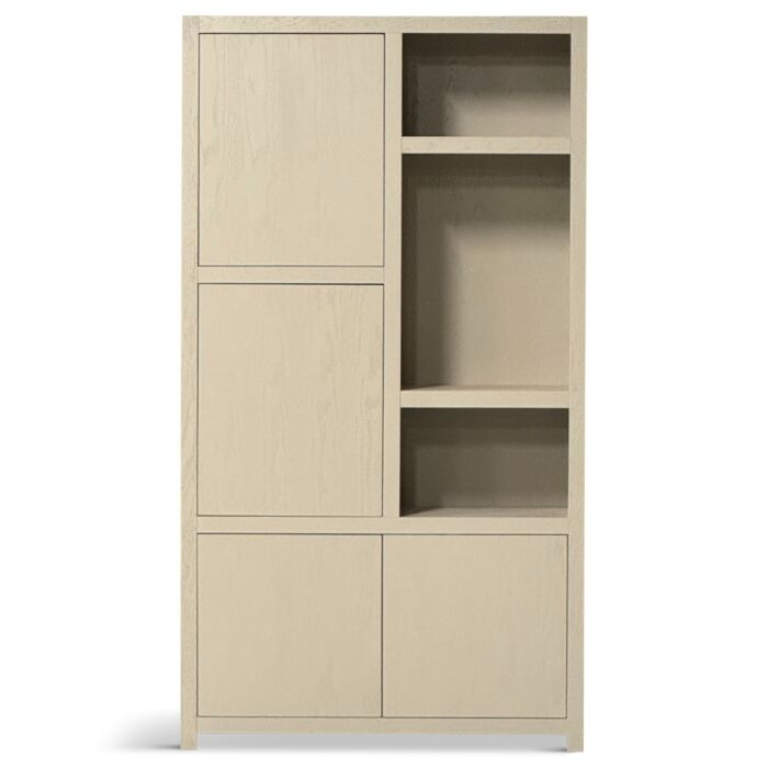 Boekenkast Diamond 120cm 4 Deuren 3 Open Vakken Taupe Eiken