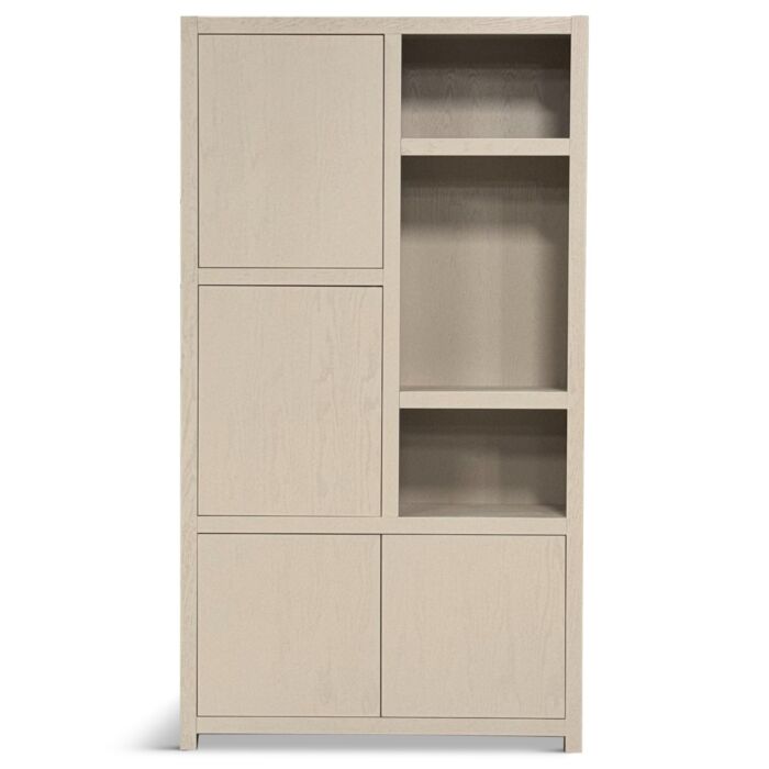Boekenkast Diamond 120cm 4 Deuren 3 Open Vakken Taupe Eiken
