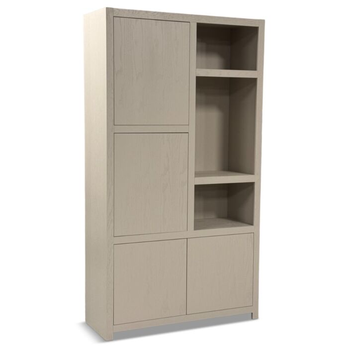 Boekenkast Diamond 120cm 4 Deuren 3 Open Vakken Taupe Eiken