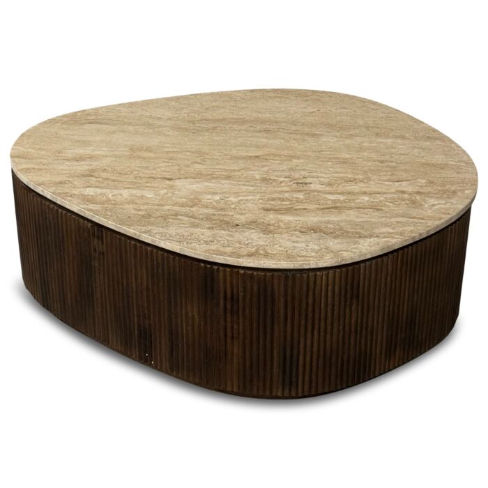 Organische Salontafel Swell Travertine en Mangohout