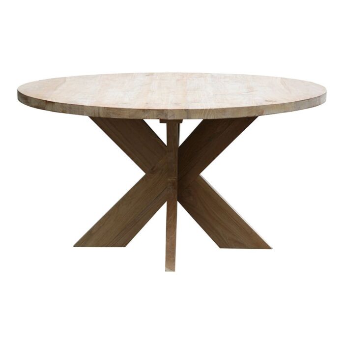 Eetkamertafel Cross Leg Rond Teak Oud 