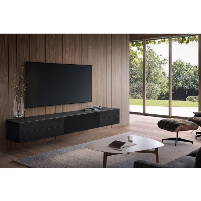 Zwevend TV Meubel Met Speakerdoek Milan Zwart 270cm