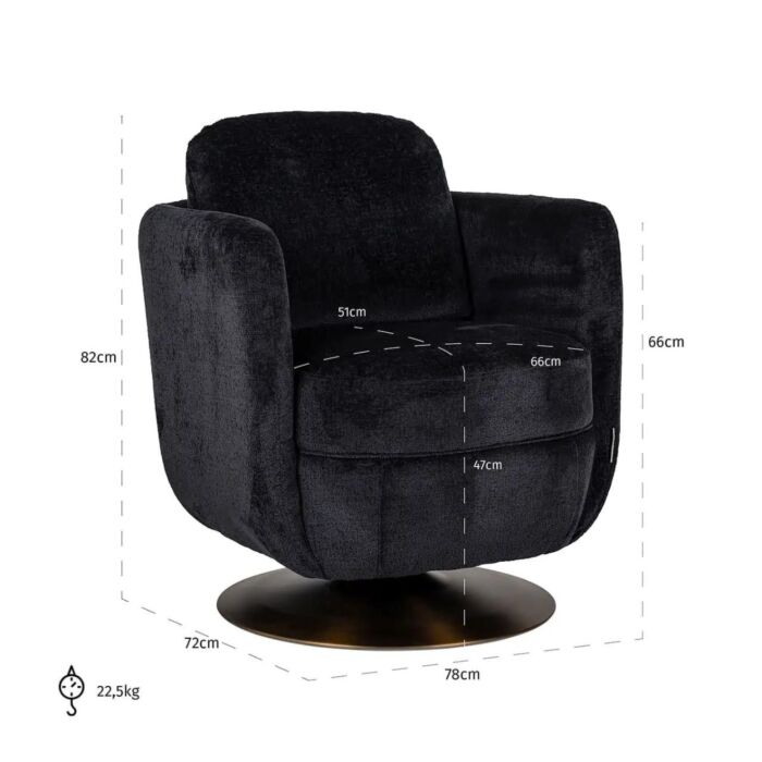 Draaifauteuil Turner black chenille