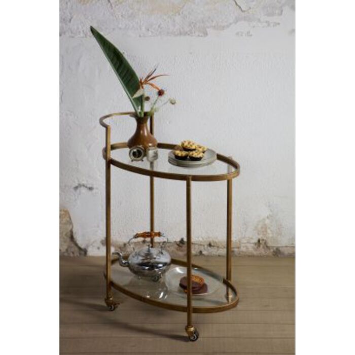 PUSH TROLLEY METAAL ANTIQUE BRASS