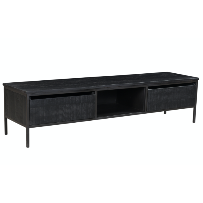 TV-meubel York Industrieel Hout Zwart 240cm