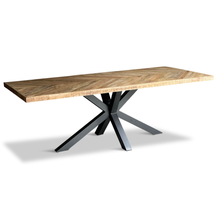 Mango Visgraat Eettafel met Spinpoot Basic 220cm