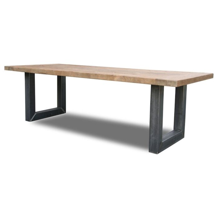 Tafel Liv Robuust Teak Met Oud Metalen Onderstel 