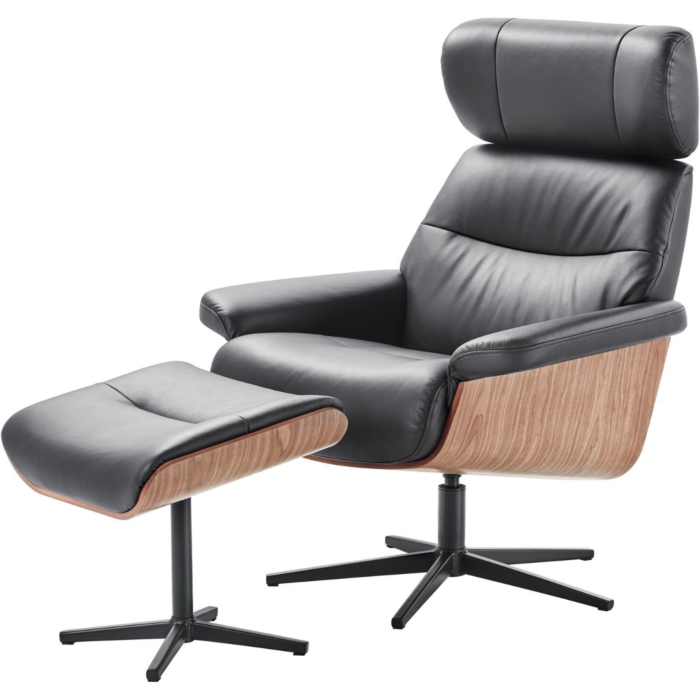 Relaxfauteuil Muria met hocker zwart