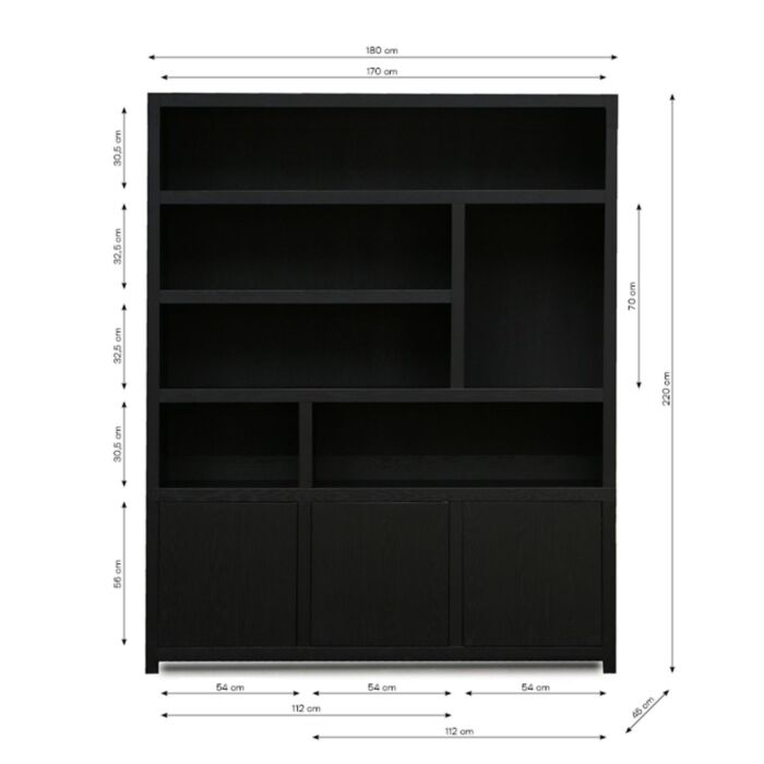 Boekenkast Diamond Breed 180cm 6 Vaks Eiken