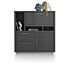 Pavie, Highboard 125 Cm - 1-Deur + 2-Laden + 1-Klep + 3-Niches (+ LED) - Castle Black