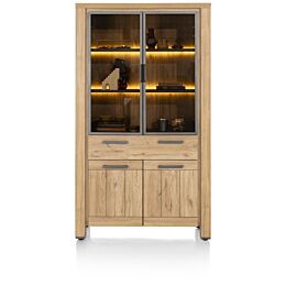 H&H Vitrinekast Delmonte 110 Cm - 2-Glasdeuren + 2-Deuren + 1-Lade (+ LED)